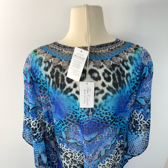La Moda True Colours Jungle Adventures Cross Lace Kaftan Tunic Animal Print OS - Picture 5 of 9